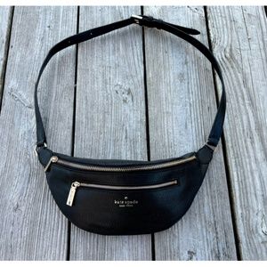 Kate Spade Belt Bag, Black Leather, Gold Hardware, Satin Lining with Spade ♠️
